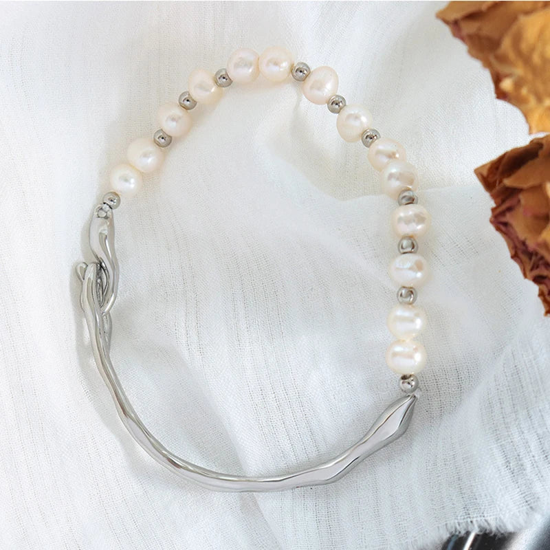 Pearl Beads Freshwater Bracelets - Silver